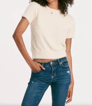 Solei Fuzzy Short Sleeve Sweater In Birch