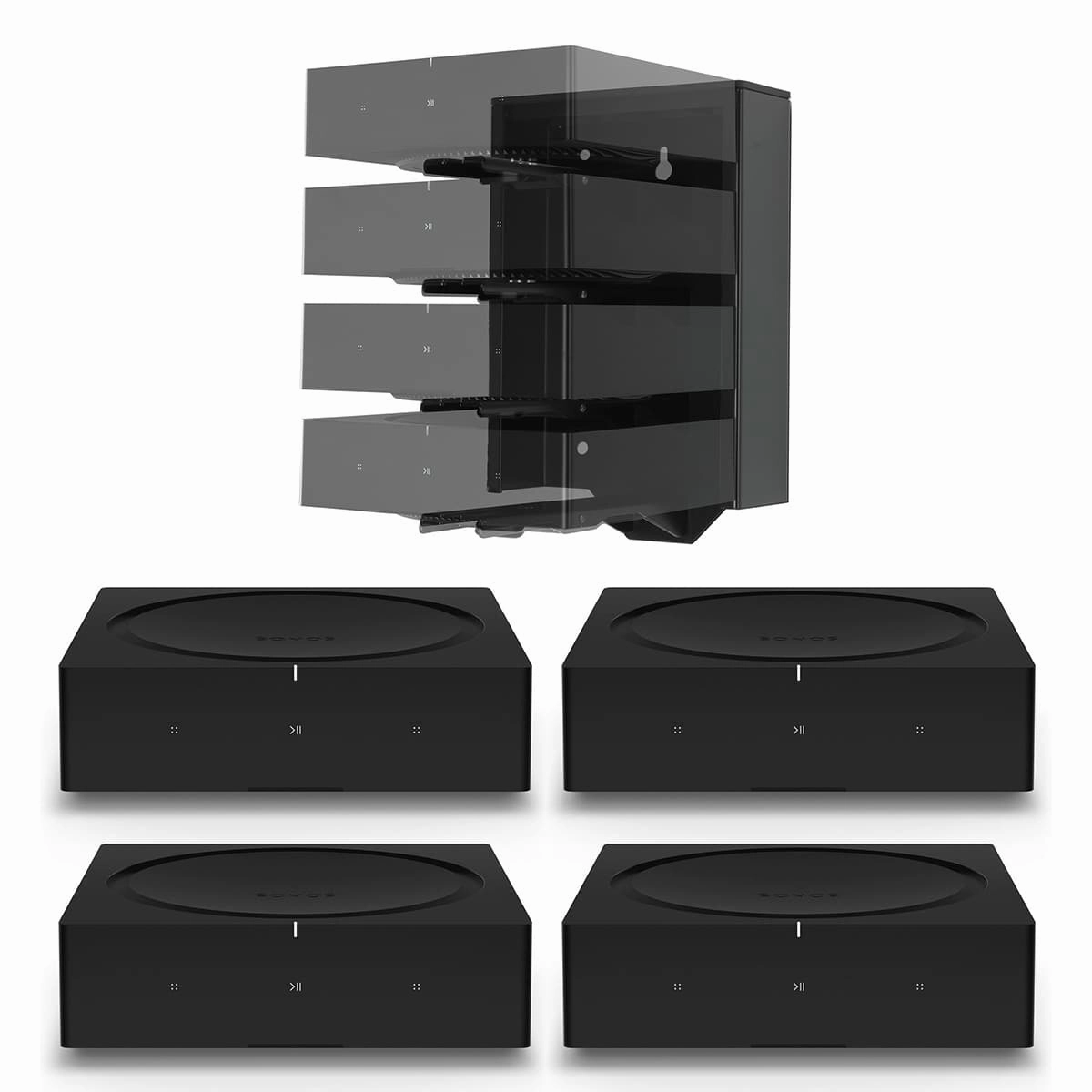 Sonos AMP Wireless Hi-Fi Players (4) with Flexson Dock (Black)