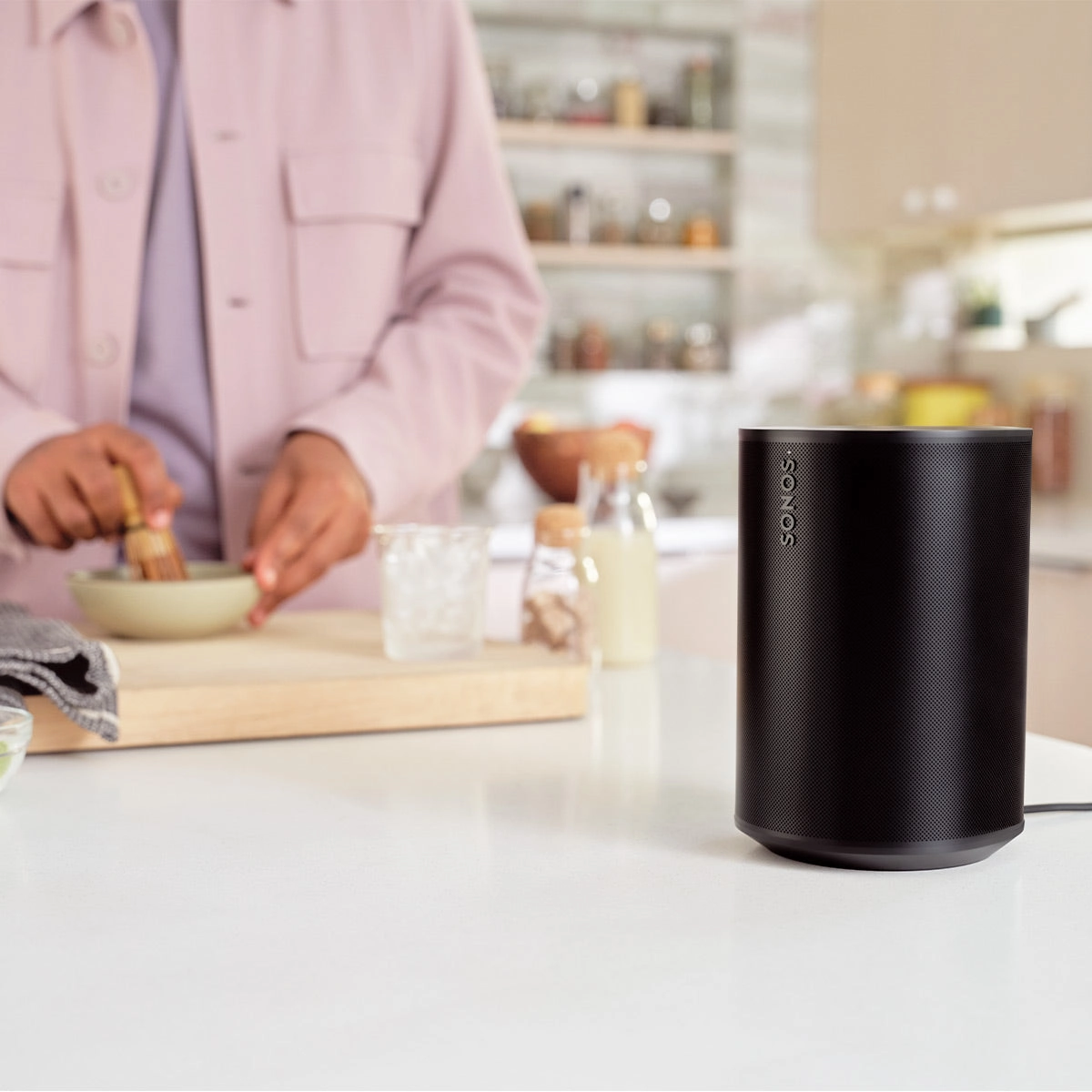 Sonos Era 100 Voice-Controlled Wireless Smart Speakers with Bluetooth, Trueplay Acoustic Tuning Technology, & Amazon Alexa Built-In - Pair (Black)