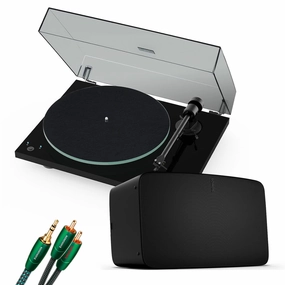 Sonos Vinyl Set with Five Wireless Speaker (Black), Pro-Ject T1 Reference Turntable (Black) and 3.5mm Male to RCA Male Cable Wireless & Multiroom Speakers,WiFi Speakers,Connected Audio