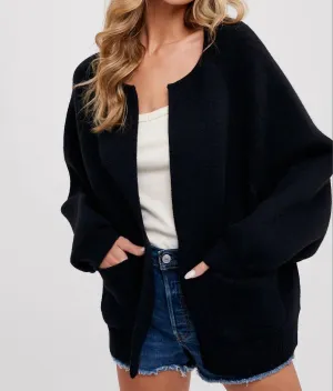 Stacie Open Front Cardigan In Black