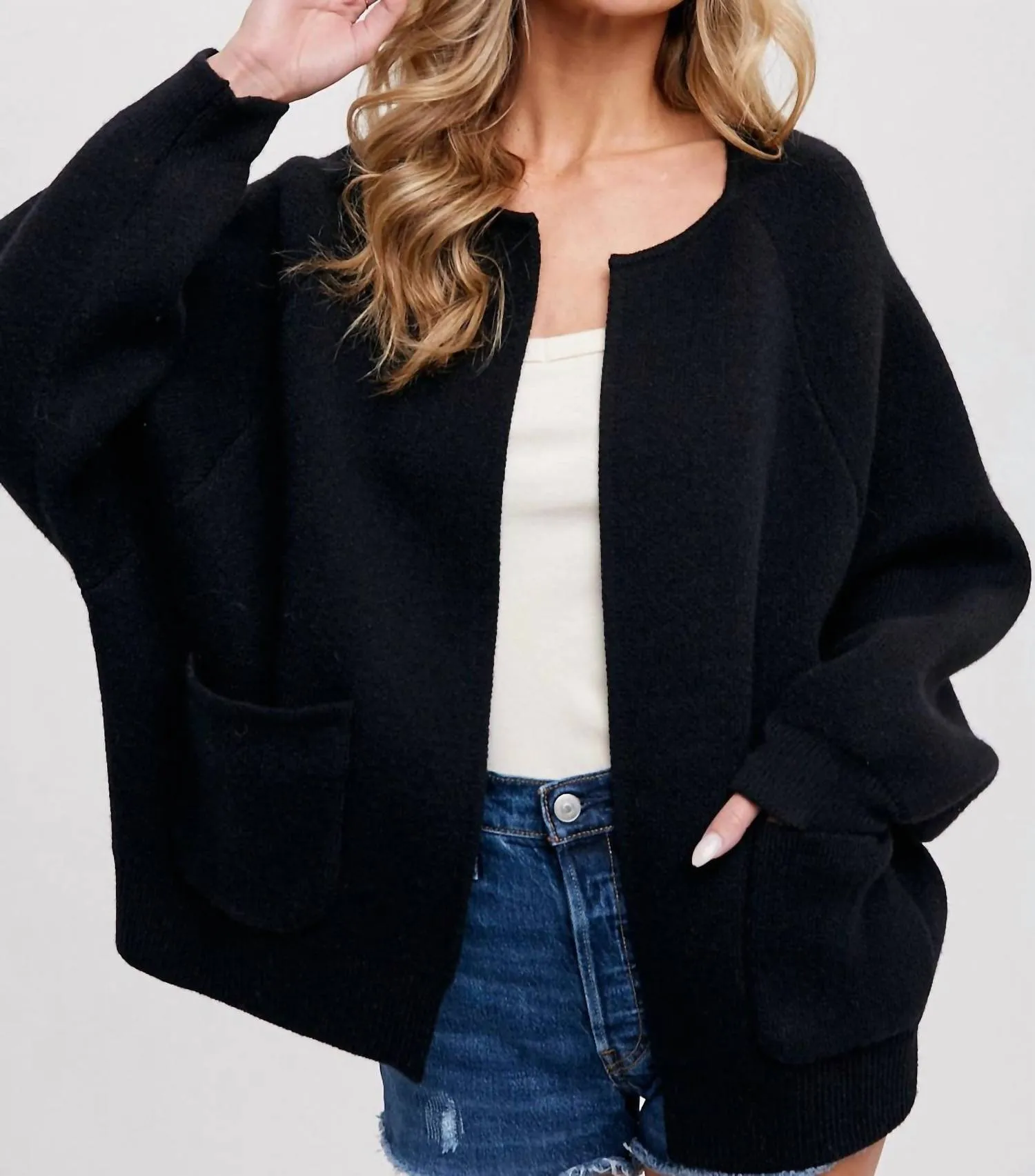 Stacie Open Front Cardigan In Black