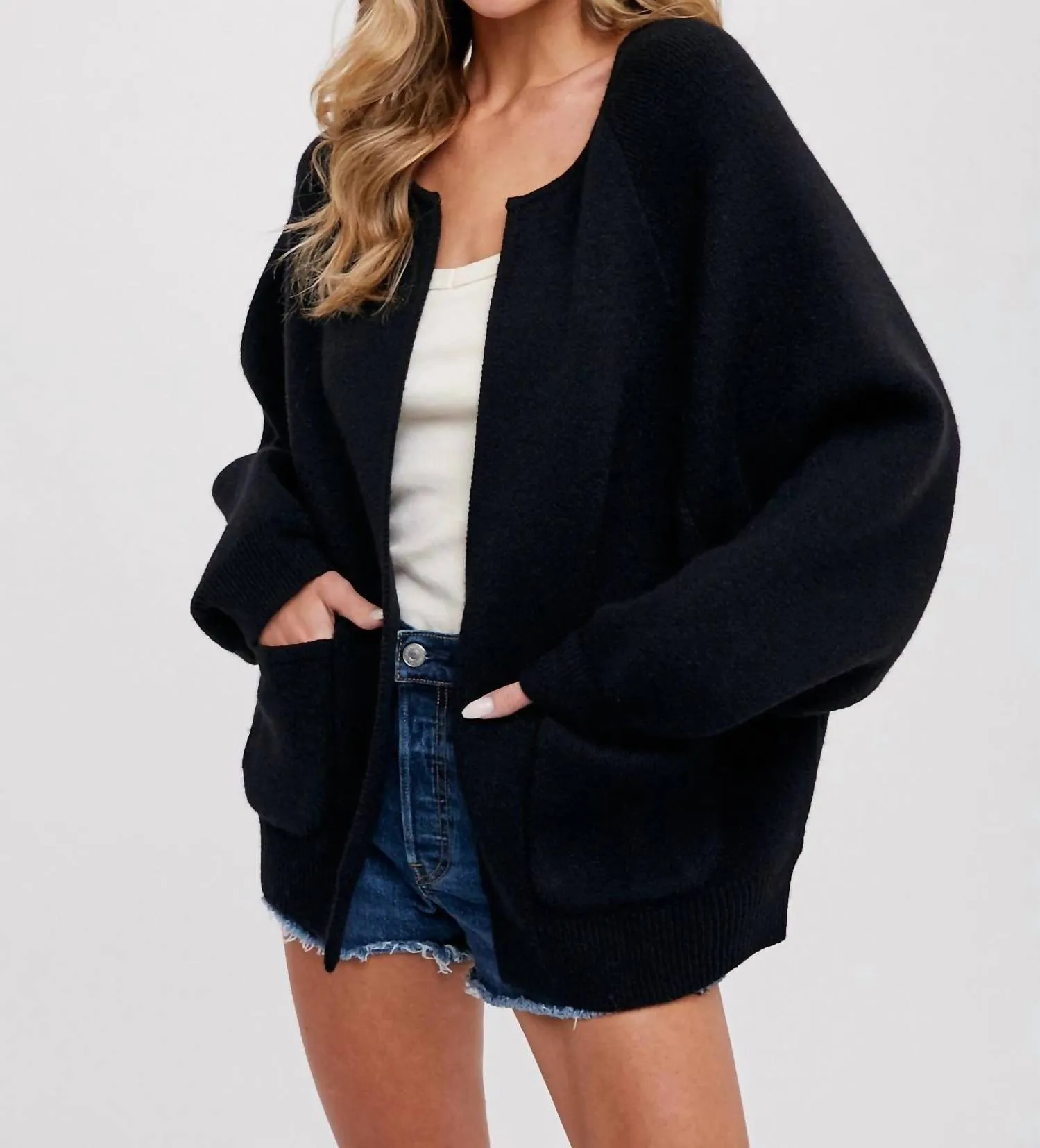 Stacie Open Front Cardigan In Black