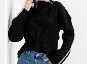 Stitch Mock Neck Sweater In Black