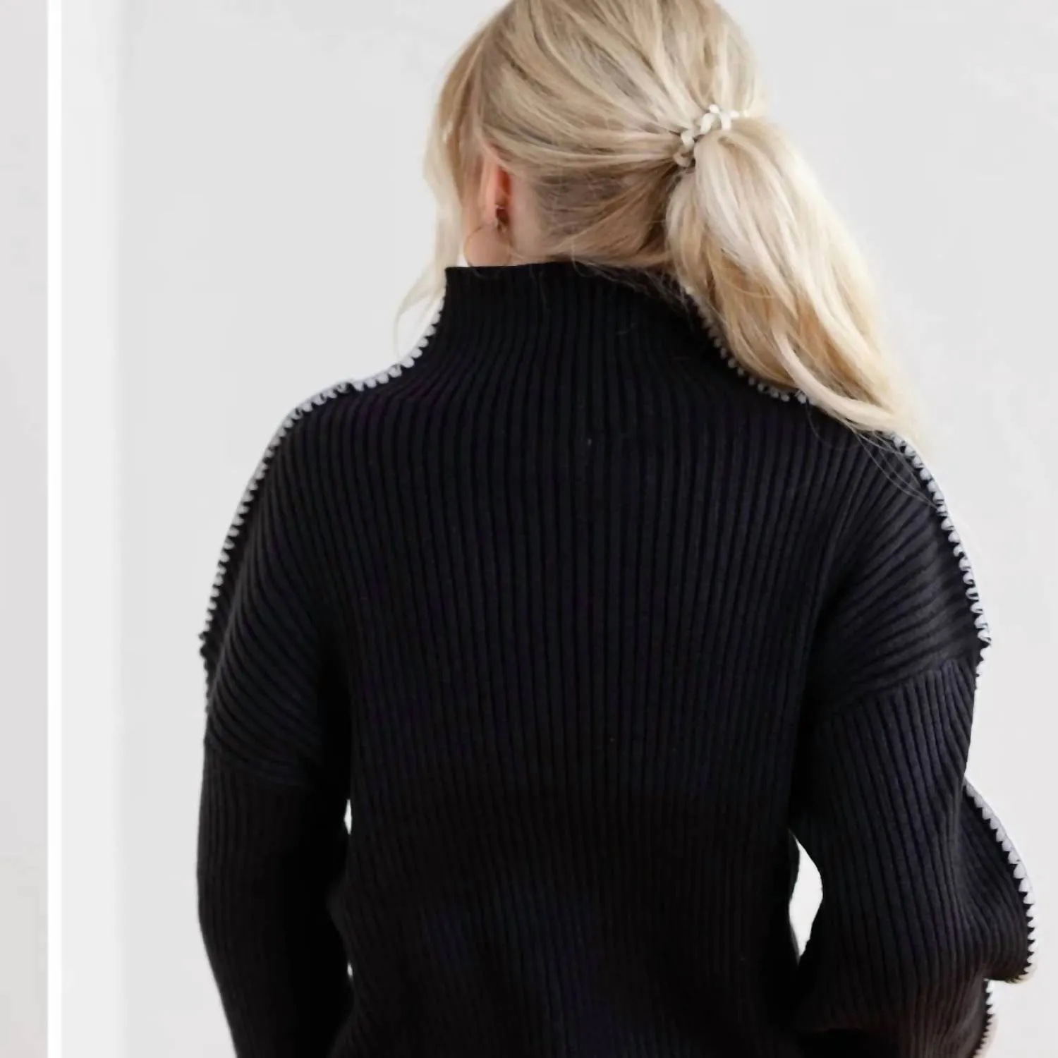 Stitch Mock Neck Sweater In Black
