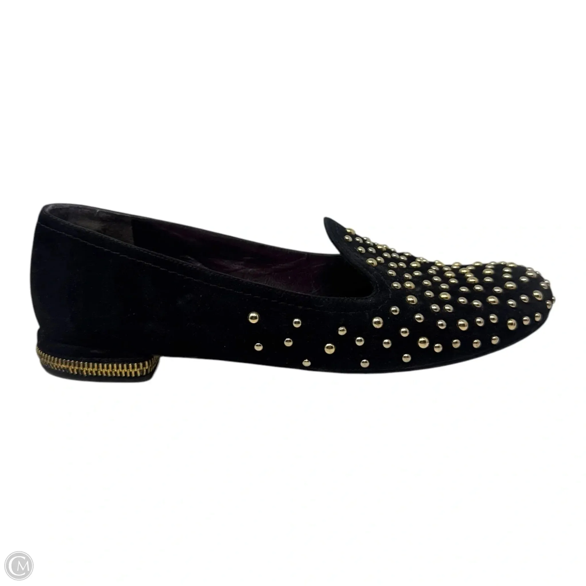 Studon Smoking Slippers Designer By Stuart Weitzman In Black & Gold, Size: 7