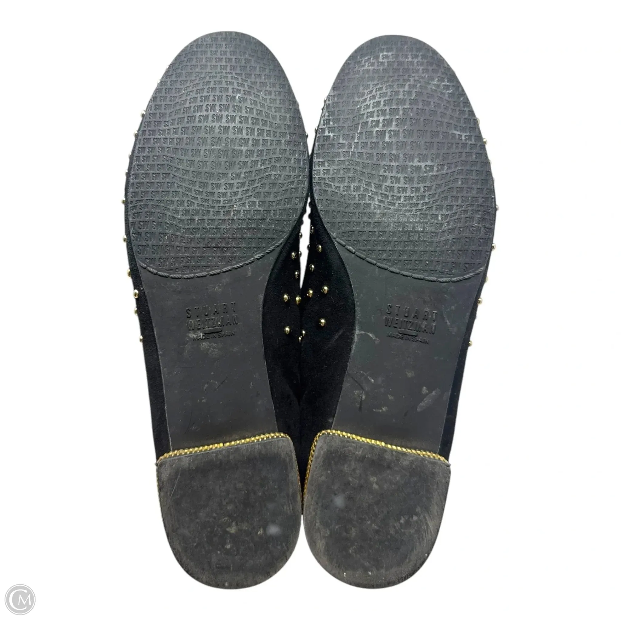 Studon Smoking Slippers Designer By Stuart Weitzman In Black & Gold, Size: 7