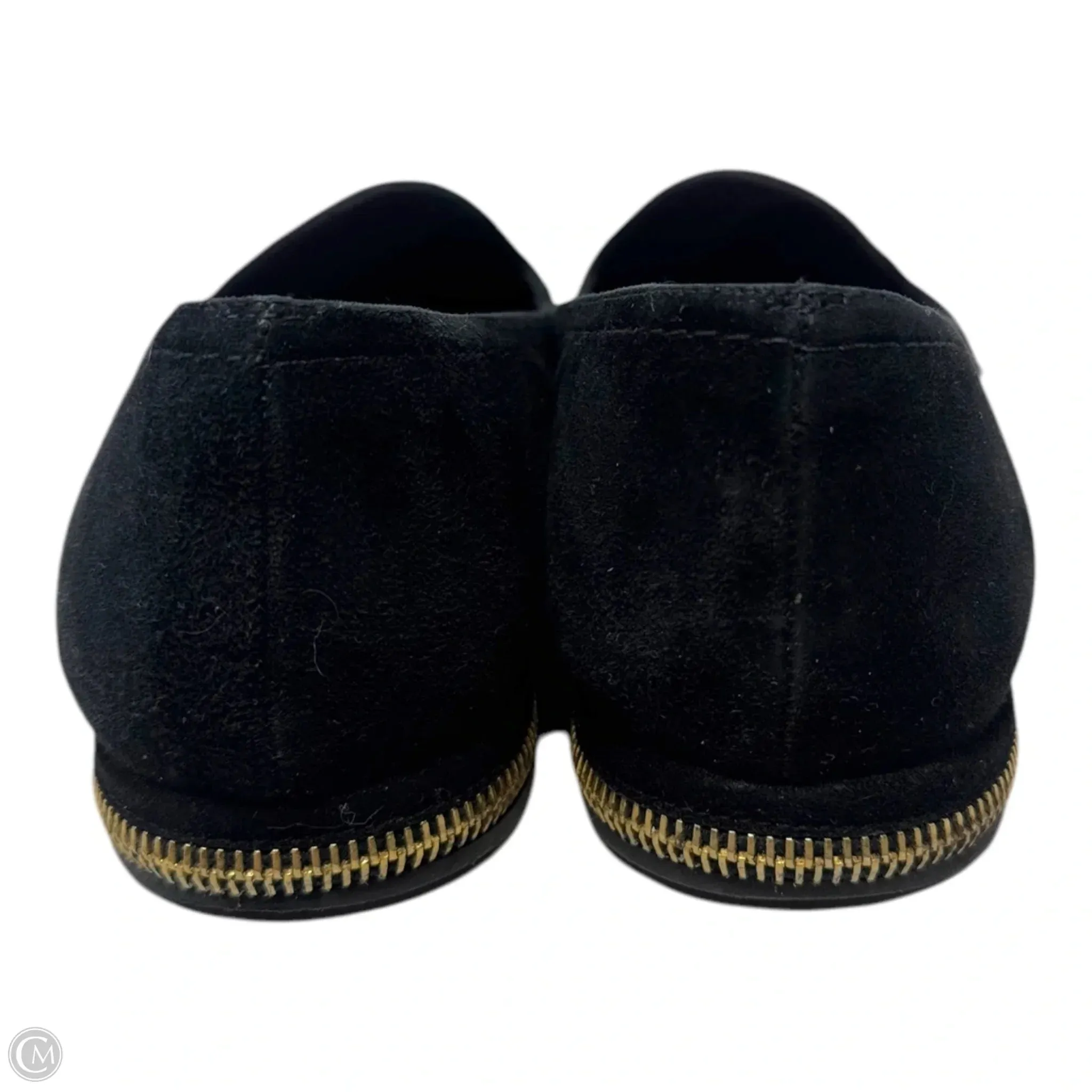 Studon Smoking Slippers Designer By Stuart Weitzman In Black & Gold, Size: 7
