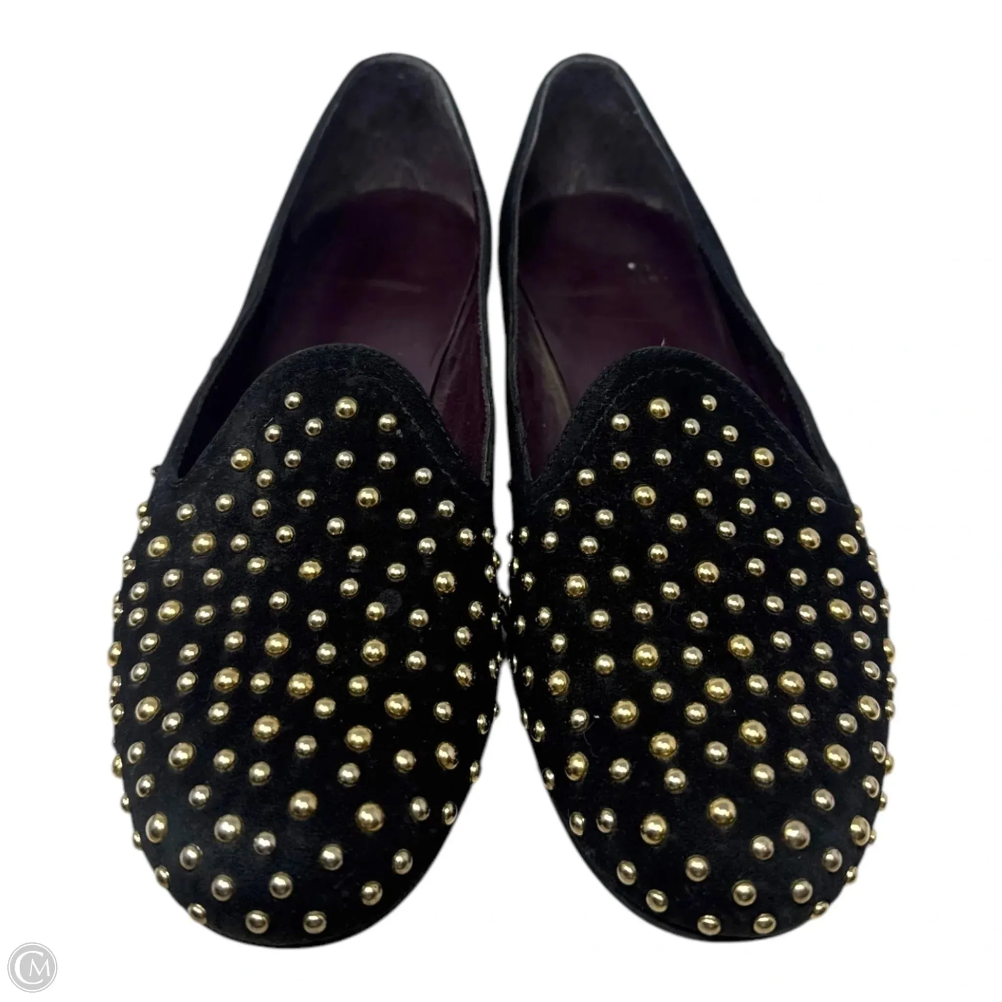 Studon Smoking Slippers Designer By Stuart Weitzman In Black & Gold, Size: 7