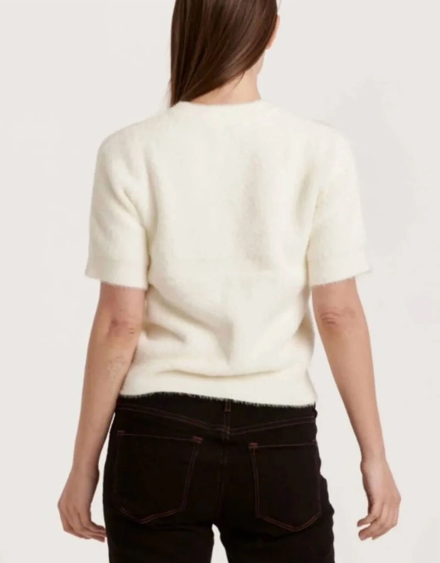 Suzie Fuzzy Short Sleeve Sweater Top In Vintage Cream