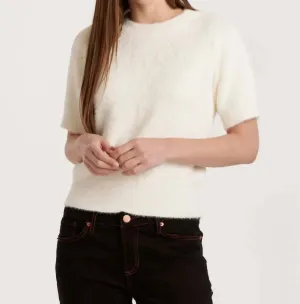 Suzie Fuzzy Short Sleeve Sweater Top In Vintage Cream
