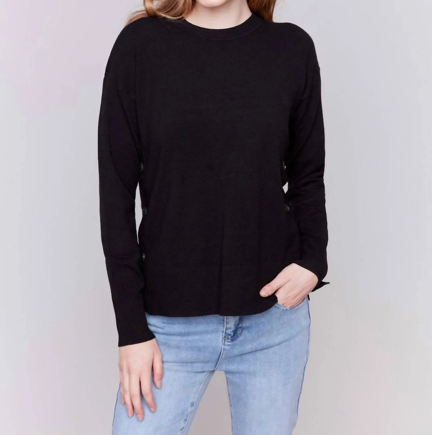 Sweater With Side Buttons In Black