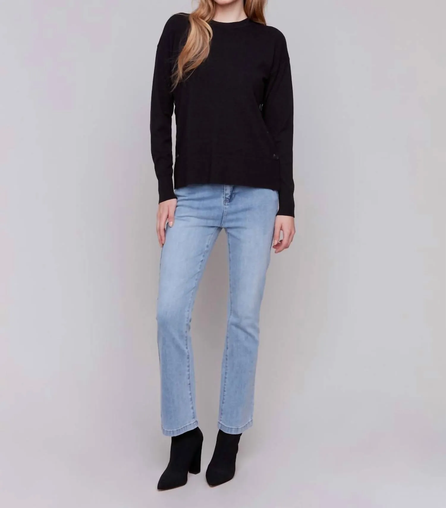 Sweater With Side Buttons In Black