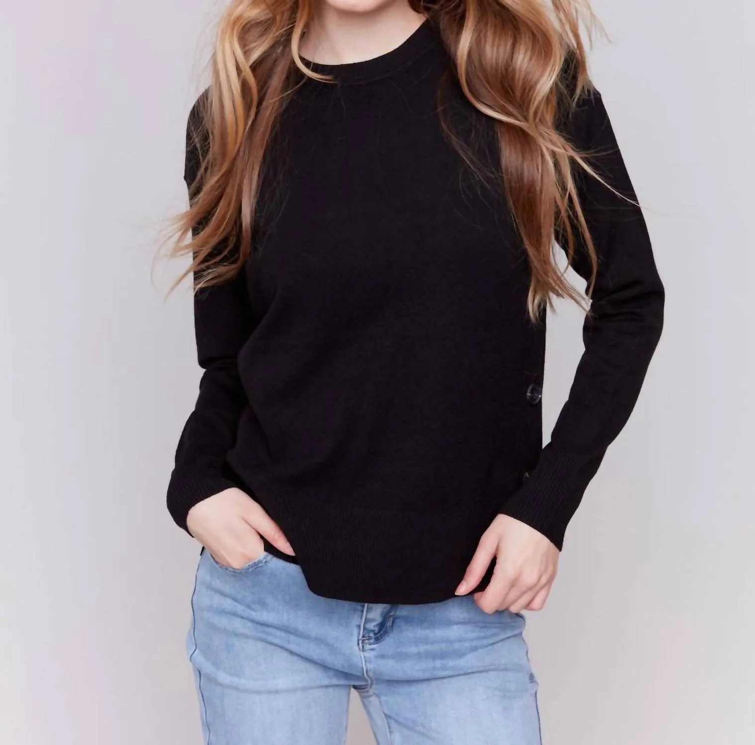 Sweater With Side Buttons In Black