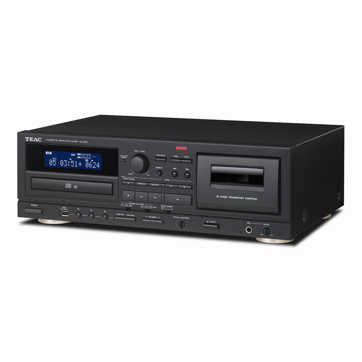 TEAC AD-850-SE Cassette Deck & CD Player with Microphone Input & Digital Recording (Black)