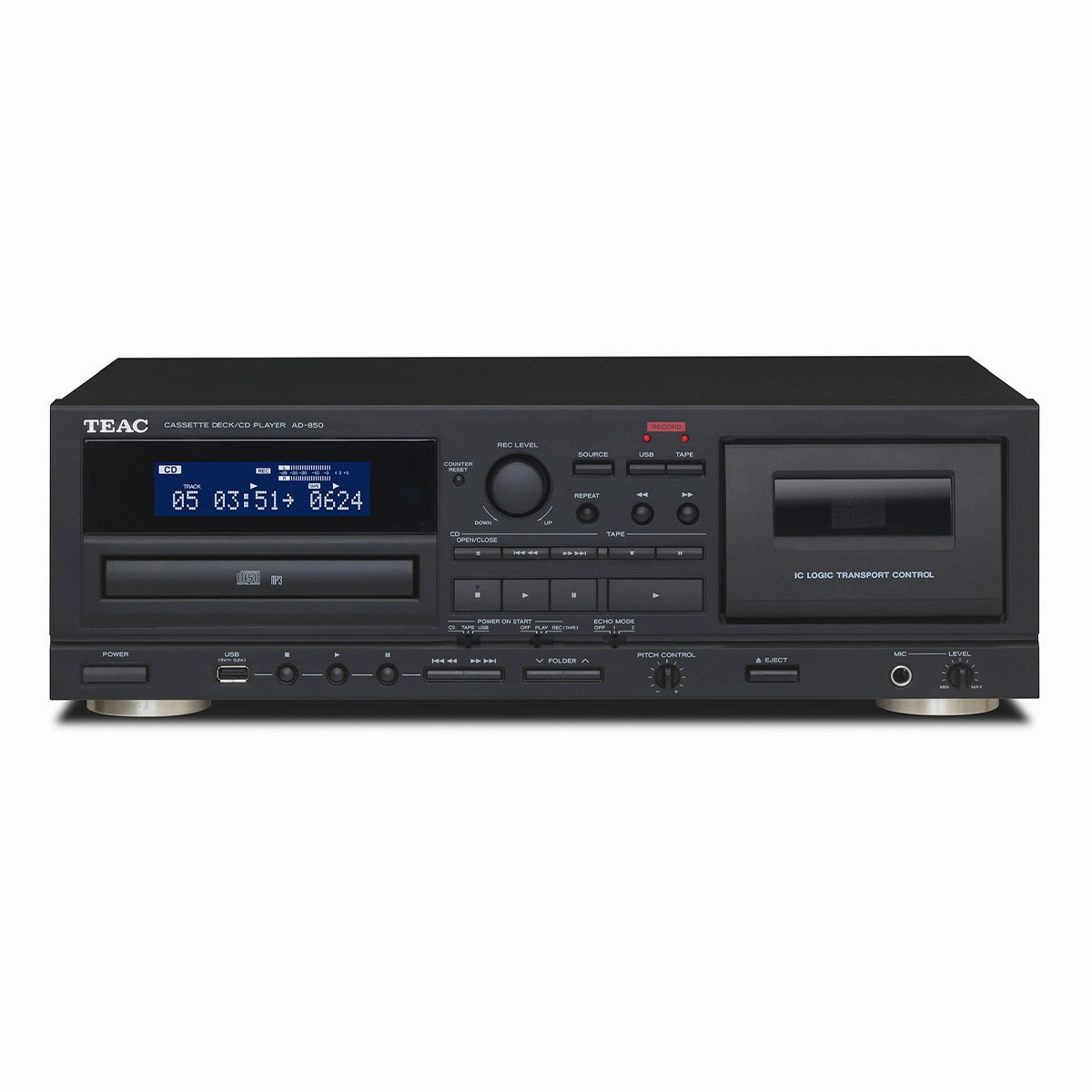 TEAC AD-850-SE Cassette Deck & CD Player with Microphone Input & Digital Recording (Black) CD player,Compact Disc Player,CD Transport