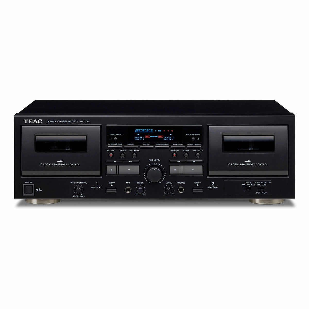 TEAC W-1200 Dual Cassette Player Recorder with Pitch Control Mic Input & USB Out (Black)