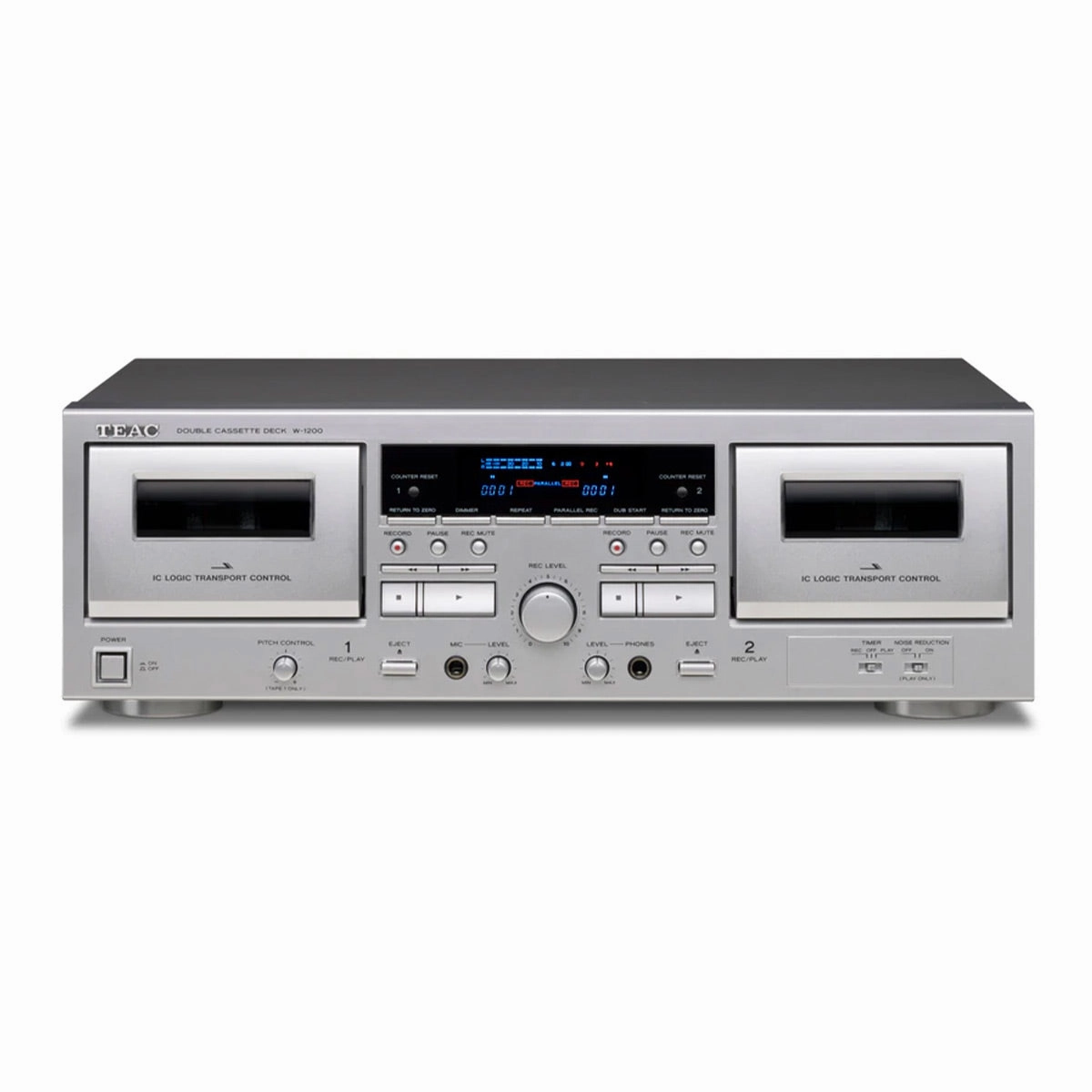 TEAC W-1200 Dual Cassette Player Recorder with Pitch Control Mic Input & USB Out (Silver)