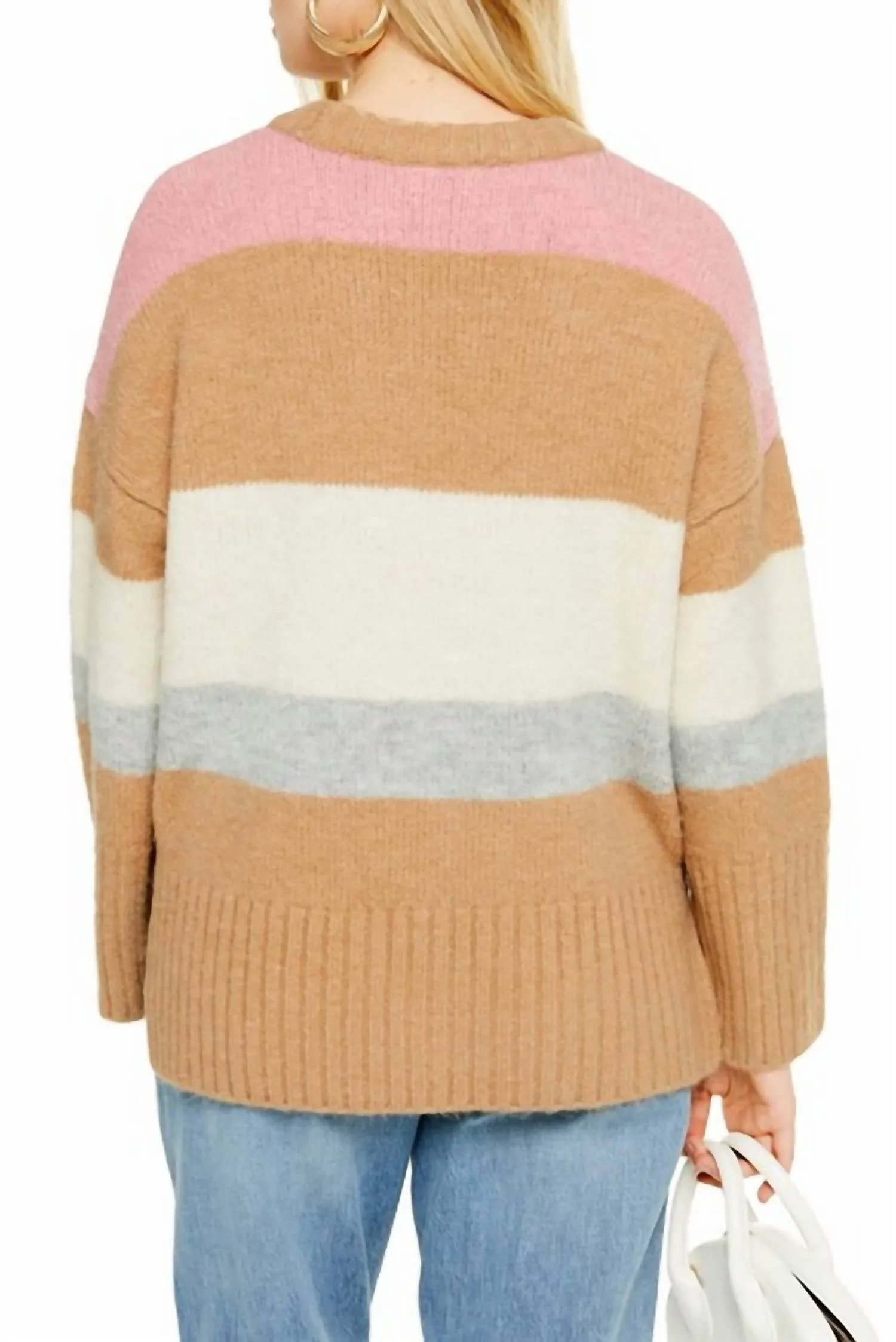 Ultra Soft Knit Crewneck Sweater Striped Pullover In Multicolor