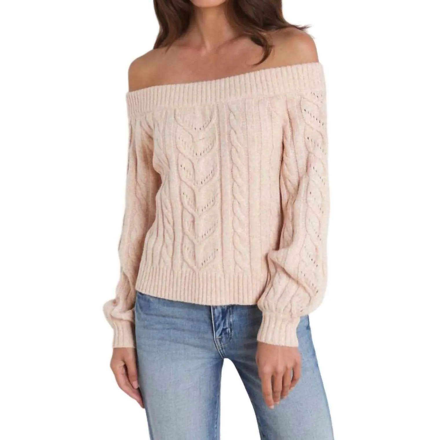 Vesta Cable Off-Sh0Ulder Sweater In Pale Nude