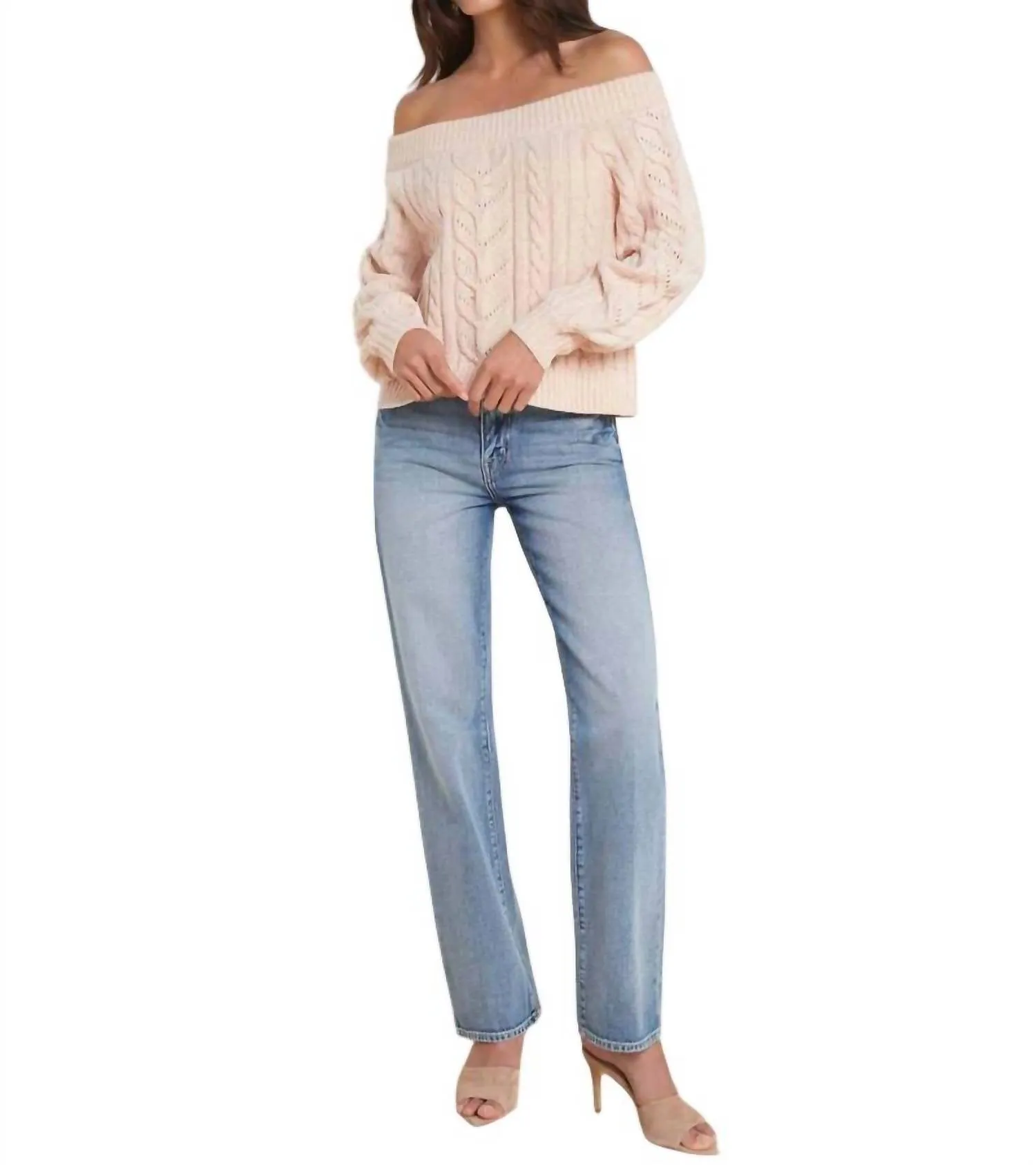 Vesta Cable Off-Sh0Ulder Sweater In Pale Nude