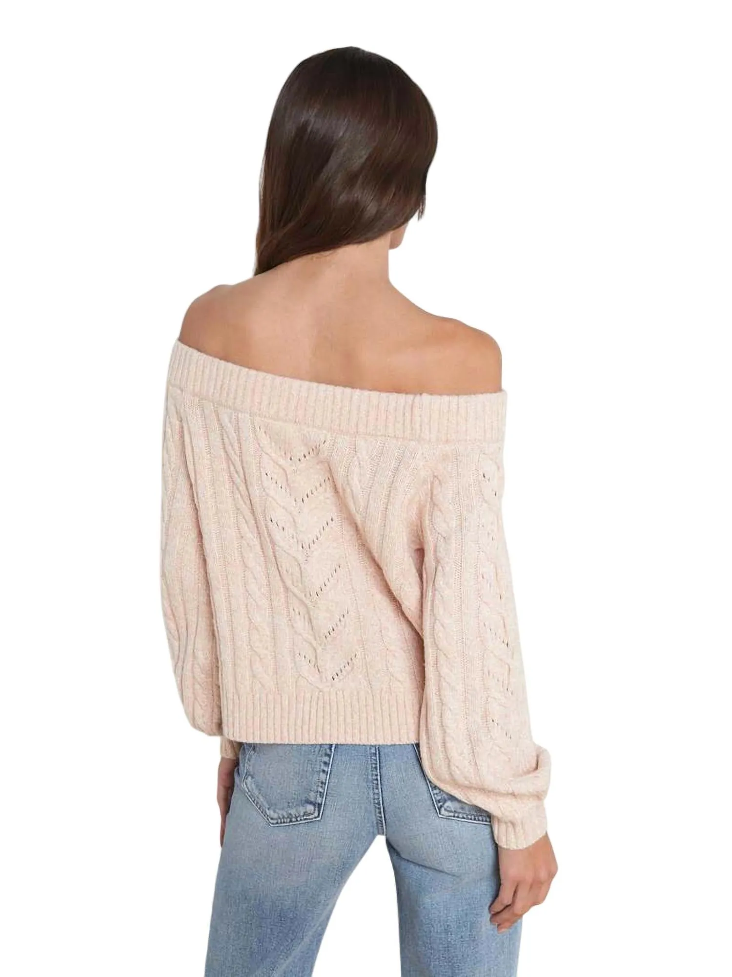 Vesta Cable Off-Sh0Ulder Sweater In Pale Nude