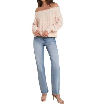 Vesta Cable Off-Sh0Ulder Sweater In Pale Nude