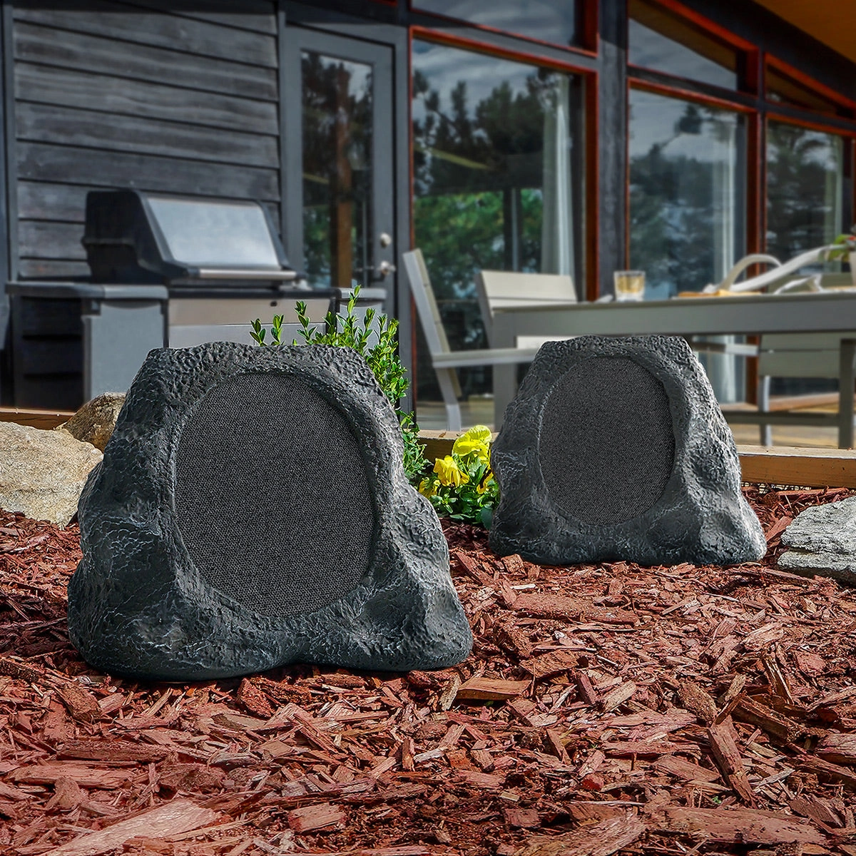 Victrola Rock Speaker Connect Bluetooth Outdoor Speaker with Solar Charging - Each (Granite)