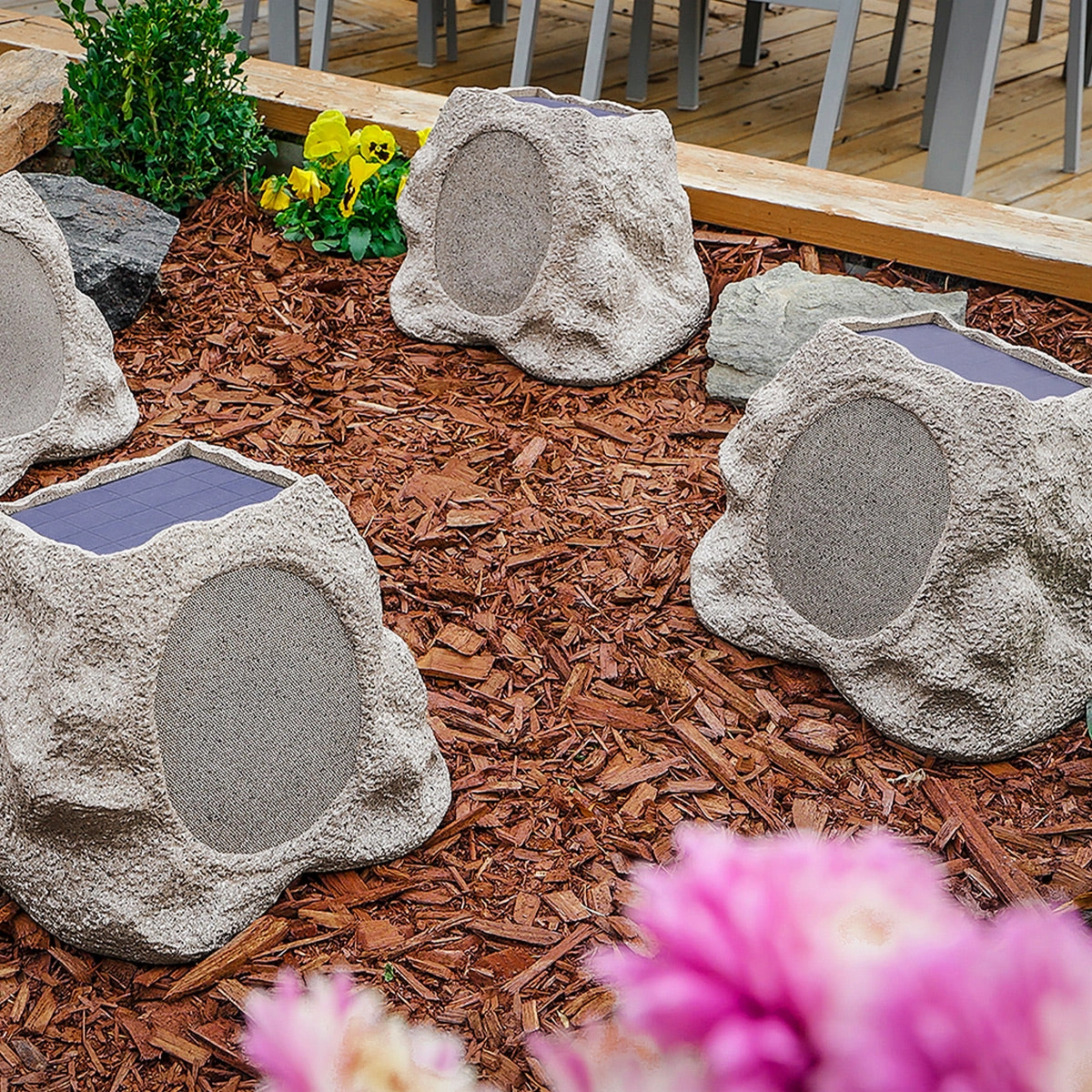 Victrola Rock Speaker Connect Bluetooth Outdoor Speaker with Solar Charging - Each (Stone)
