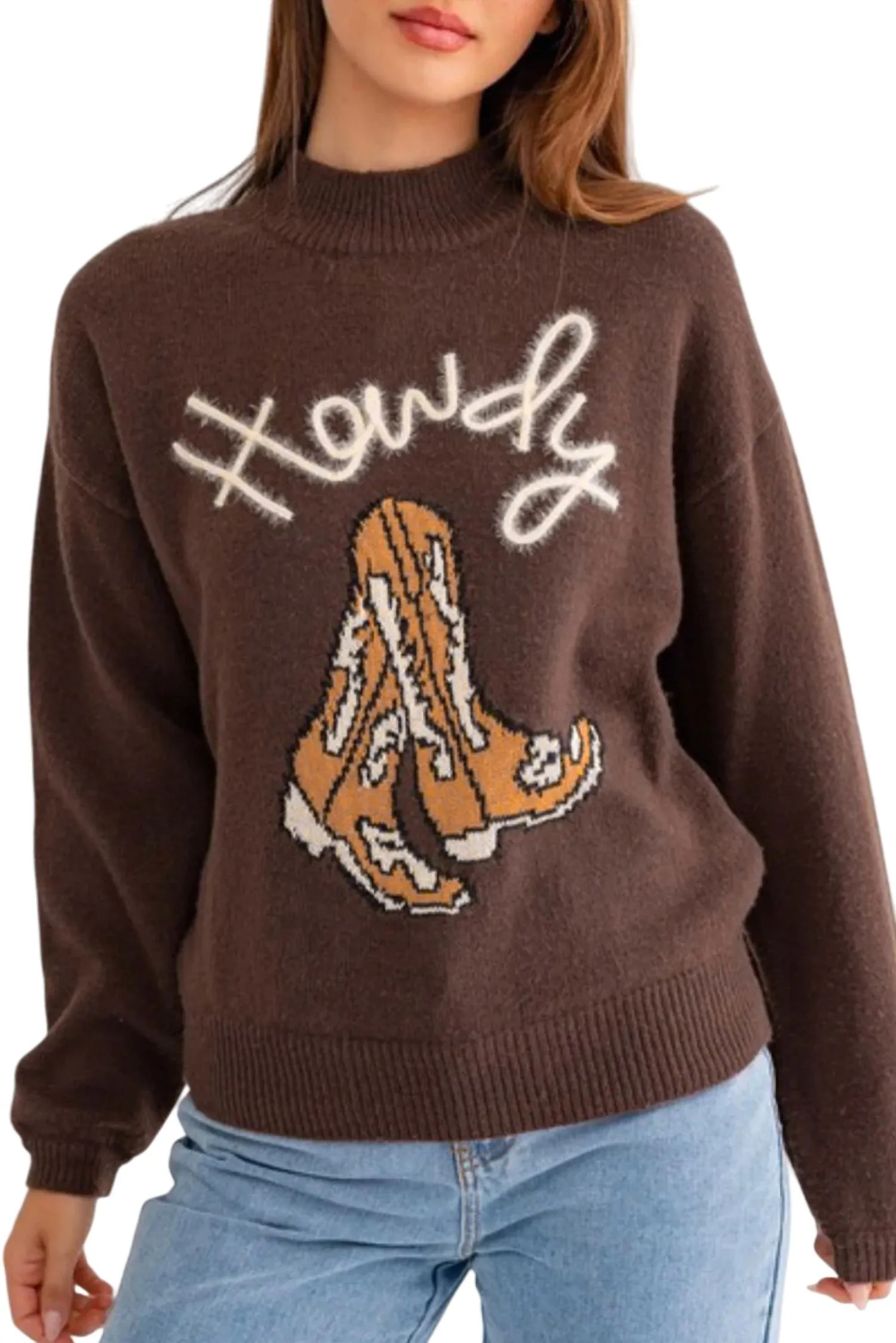 Western Howdy Sweater In Coffee