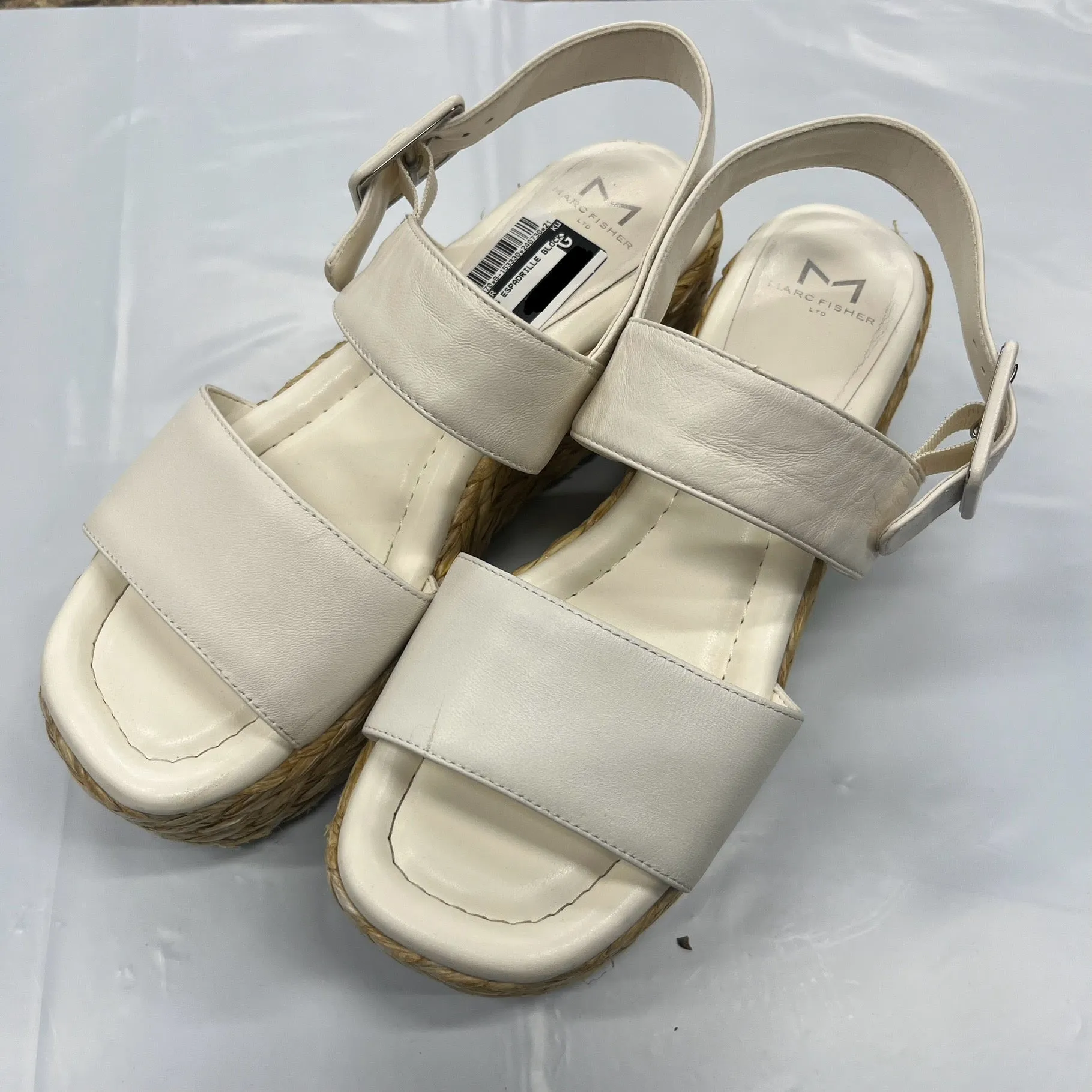 White Shoes Heels Espadrille Block Marc Fisher, Size 8.5 marc-fisher