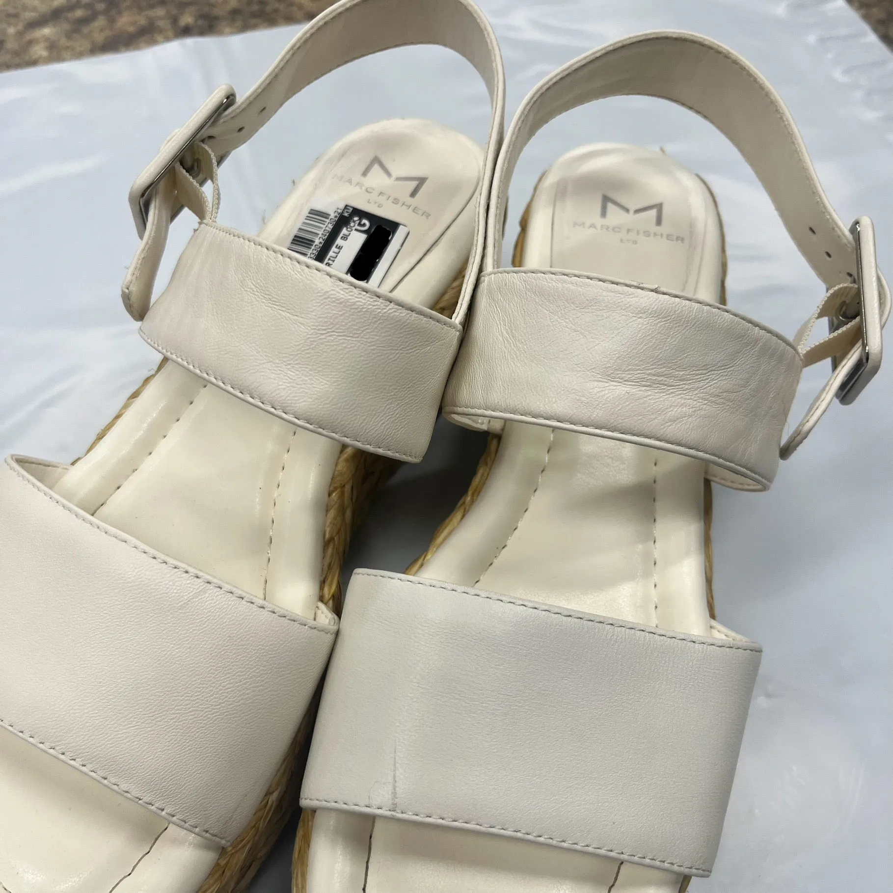 White Shoes Heels Espadrille Block Marc Fisher, Size 8.5 marc-fisher