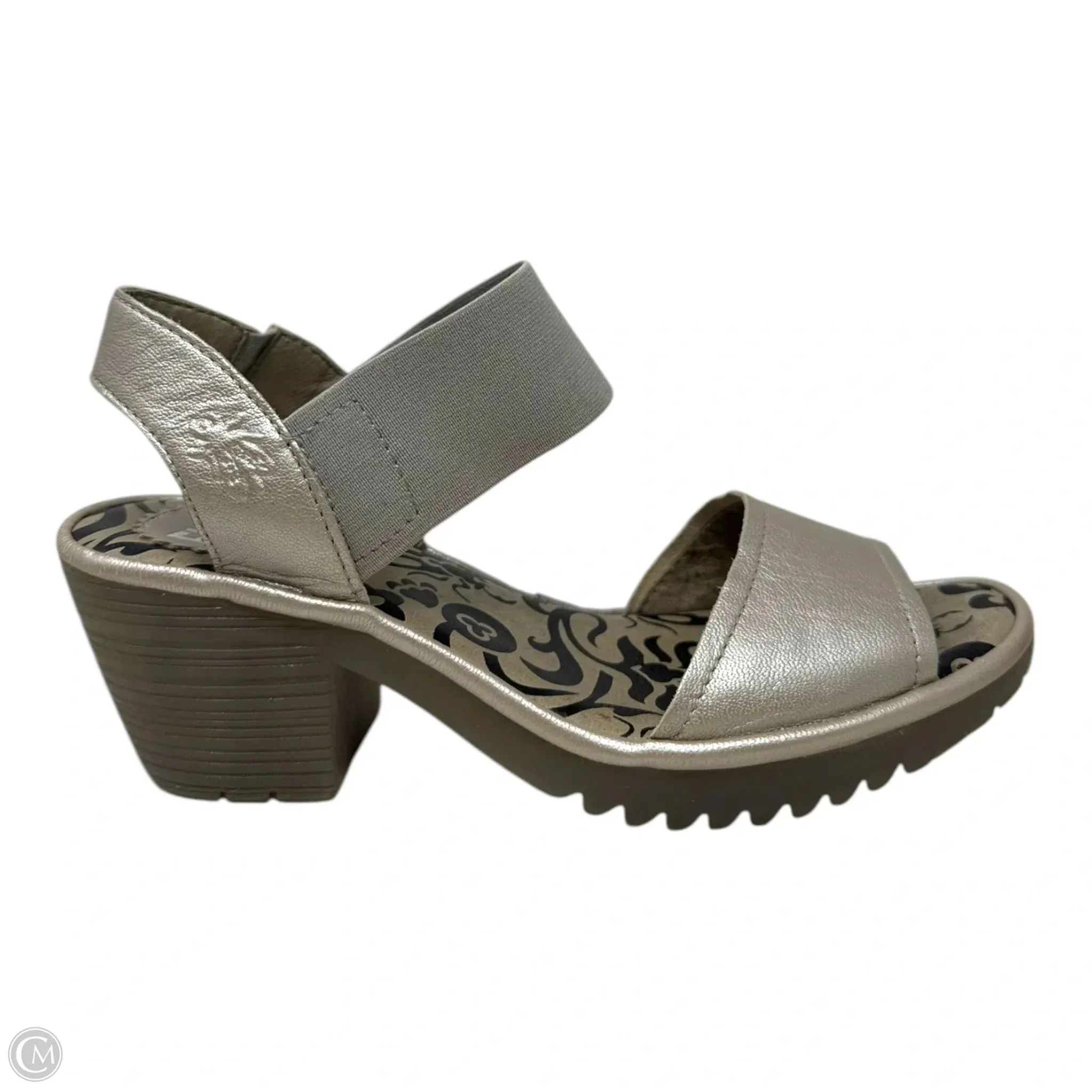 Wost Block Heel Sandals Heels Wedge By Fly London In Silver, Size: 6