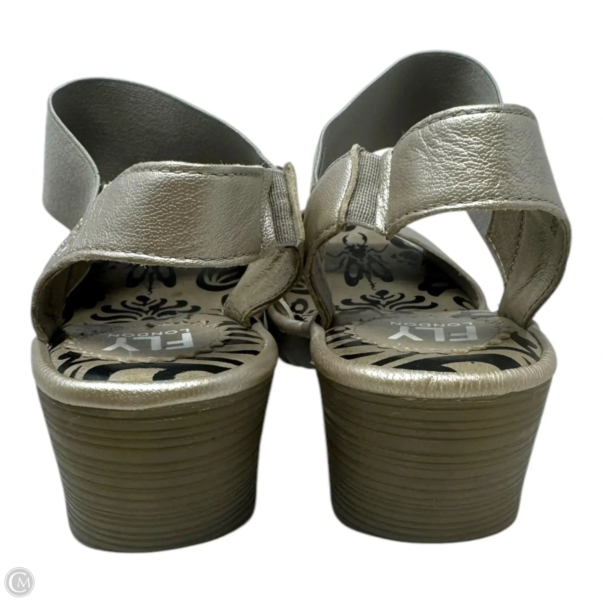 Wost Block Heel Sandals Heels Wedge By Fly London In Silver, Size: 6