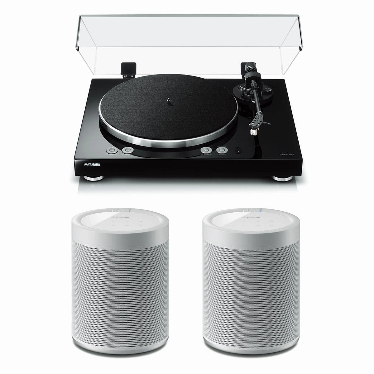 Yamaha MusicCast Vinyl 500 Turntable with MusicCast 20 Wireless Speakers - Pair (White) Wireless & Multiroom Speakers,WiFi Speakers,Connected Audio