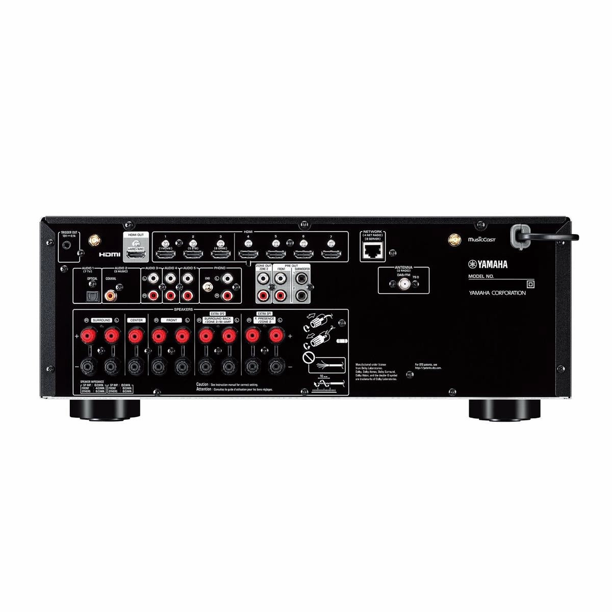 Yamaha RX-V6 7.2-Channel AV Receiver with 6-Outlet Surge Protector and 8K-10K 48Gbps HDMI Cable - 4.92 ft. (1.5m)